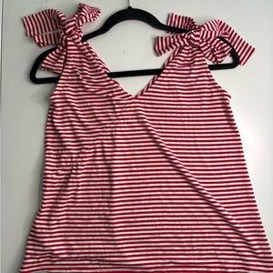 🔥4/$20 Striped Red and White Women's Blouse with Bow-Shoulder Adjustable Strap